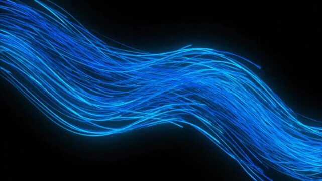 Flowing, glowing blue lines against a black backdrop, resembling streams of light