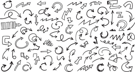 Fototapeta premium A comprehensive collection of hand-drawn check marks, X marks, arrows, circles, and rectangles for graphic design.