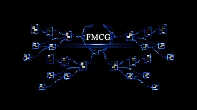 F M C G Industry Concept with Digital Circuit and Business FMCG industry fast-moving consumer goods digital circuit business neon blue glow