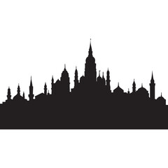 Fototapeta premium Historical city skyline silhouette featuring domes, minarets and intricate architecture, ancient cityscape graphic vector art