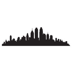 Obraz premium Urban architectural cityscape silhouette showcasing a broad and dynamic skyline with numerous buildings creating an extended panoramic view against a clean isolated background