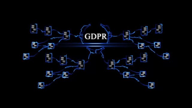 Futuristic Digital Network Concept with G D P R Compliance Symbols and Technology GDPR compliance digital privacy