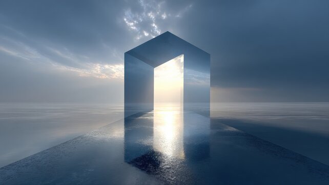 Abstract Portal to Light: Modern Architectural Design with Reflection in a Serene Environment