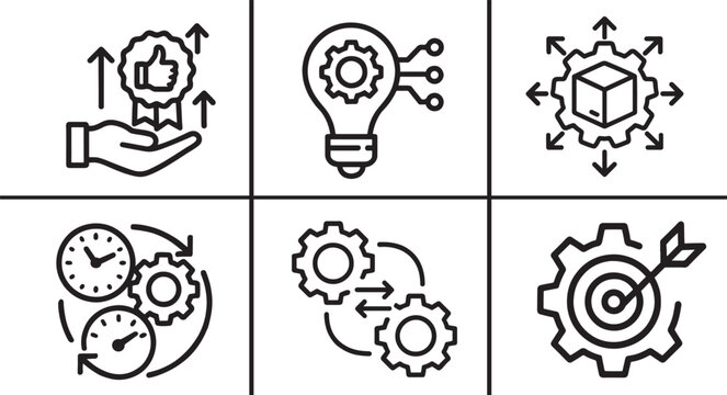 Operational excellence banner web icon set showing process improvement, efficiency, KPI and quality icons