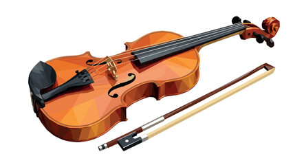 Low poly violin with bow on white background