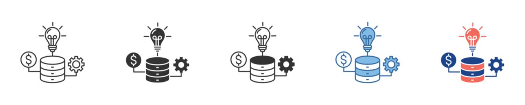 Illustrative concept icons symbolizing the journey from innovative ideas and data processing to financial growth and optimized business value generation
