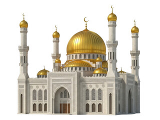 Fototapeta premium Grand mosque with golden domes and minarets isolated on transparent background