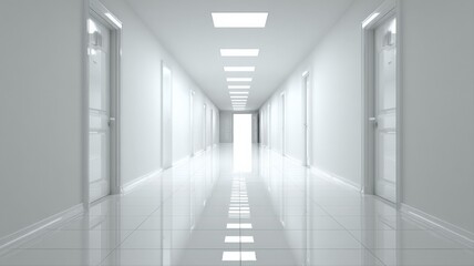 Obraz premium Bright White Corridor with Doors and Lighting in a Modern Interior Design Concept
