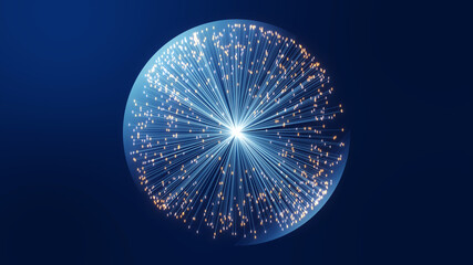 Futuristic Digital Sphere Representing Quantum Computing, Big Data, And Neural Networks. Radiant Fiber Optic Lines And Glowing Binary Code Symbolize Global Connectivity And AI Technology.
