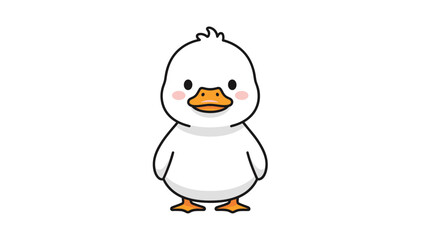 Obraz premium Adorable white duckling cartoon character standing and smiling on white background for nursery and baby shower decoration.