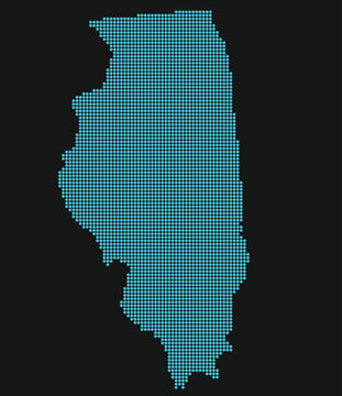 Illinois Light Blue Point Grid Map on Black for AI Data Center Clusters and Cyber Defense.  Illinois state dotted map.