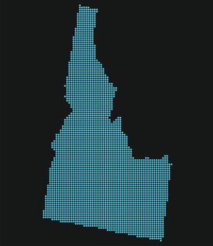 Idaho Light Blue Point Grid Map on Black for Nuclear Innovation and Microreactor Research. Idaho state dotted map.