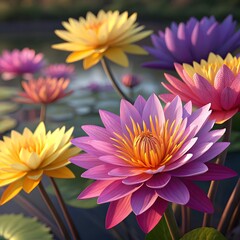 Pink chrysanthemum and gerber flowers in garden bloom