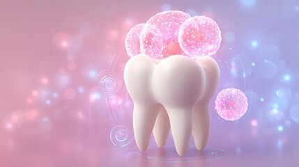 Fototapeta premium Conceptual Representation of Pressure Buildup Around Wisdom Tooth With Abstract Circular Forms Showing Modern Medical Design and Copy Space Available