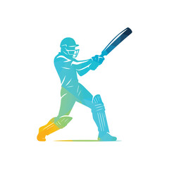 Cricket Batter Swinging Bat in Action Vector design