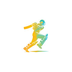 Cricket Batter Swinging Bat in Action Vector design logo