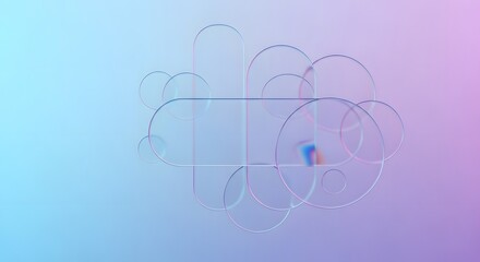 Fototapeta premium Vibrant Gradient Background with Overlapping Transparent Glass or Acrylic Disks and Ovals in Blue, Purple, and Pink Hues