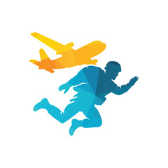 Dynamic Runner And Airplane Silhouette In Bright Geometric Colors For Sports And Travel Scenes