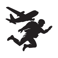 Silhouette Of A Runner In Foreground With An Airplane In The Background, A Dynamic Action Scene
