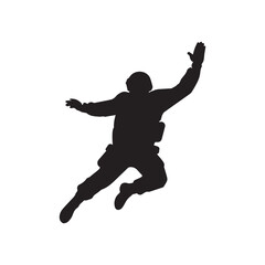 Silhouette Of A Jumping From Plain In Dynamic Action