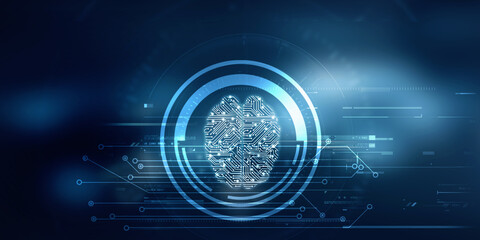 Obraz premium 2d illustration Concept of thinking, background with brain, Abstract Artificial intelligence. Technology web background 