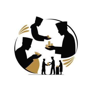 Zakat giving illustration depicting wealth redistribution and charitable acts