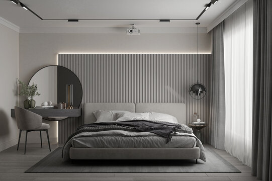 3d render luxury hotel suite bedroom