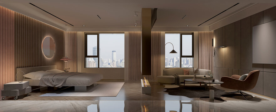 3d render luxury hotel suite bedroom