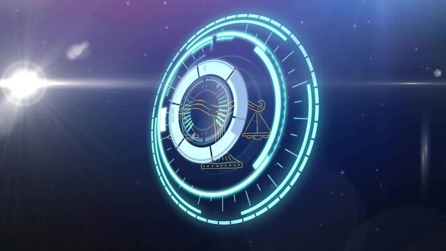 The libra star sign symbol is seen over a background of glowing stars