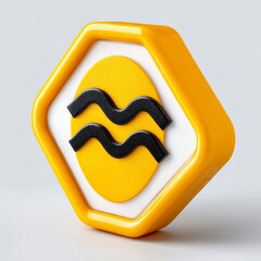 Yellow Diamond Shaped Aquarious Zodiac Symbol Icon with Wavy Lines on White and Gray Background