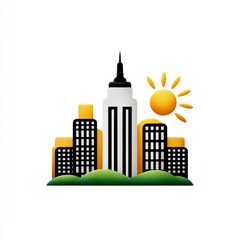 Obraz premium Skyscraper Cityscape With Sun And Greenery