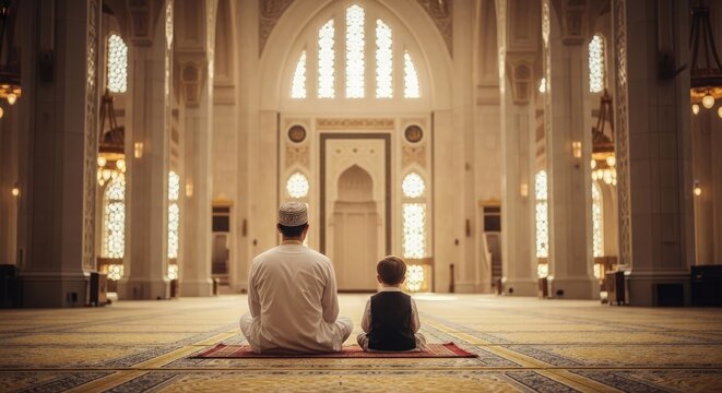 Heartwarming father and son moment on father's day in a mosque