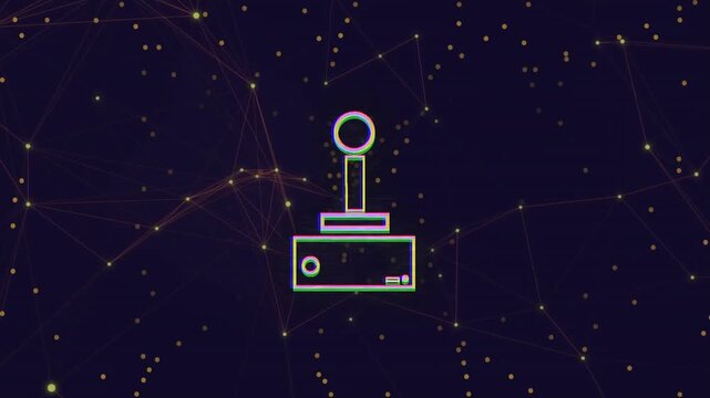 Animation of video game controller icon and network of connections against black background
