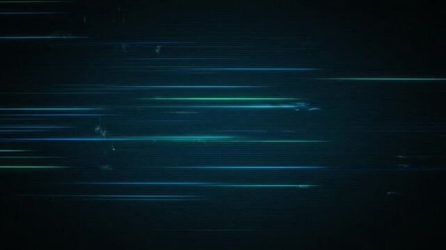 Dark abstract background with glowing blue and green horizontal lines, viewed from a straight-on perspective, creating a futuristic atmosphere