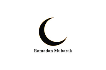 Obraz premium Crescent Moon with Ramadan Mubarak Text in Minimalist Design with Golden Accent on Black Background for Islamic Greeting