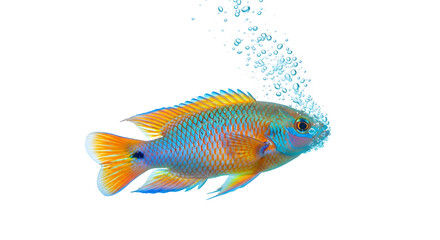 Fototapeta premium Vibrant fish swimming in the ocean with water splashing around it, viewed from the side.