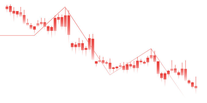 Red bearish candlestick chart showing downward price movement and market decline isolated on transparent background