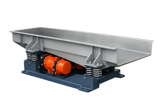 Vibrating industrial feeder machine handling bulk materials