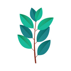 Fototapeta premium Minimal flat vector illustration of a leafy branch with teal green leaves, clean