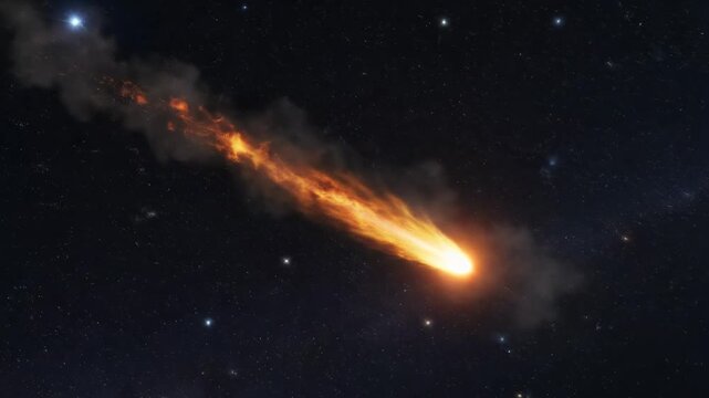 Fiery Meteor Streaking Through Starry Space