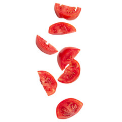 Fototapeta premium Fresh Tomato Slices Floating Isolated on Transparent Background (PNG)