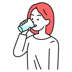 コップで水を飲む若い女性