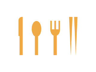 カトラリー（ナイフ、スプーン、フォーク、箸）のアイコンのイラストのセット