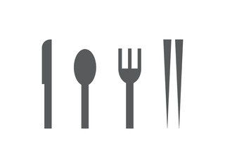 カトラリー（ナイフ、スプーン、フォーク、箸）のアイコンのイラストのセット