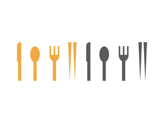 カトラリー（ナイフ、スプーン、フォーク、箸）のアイコンのイラストのセット