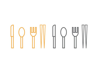 カトラリー（ナイフ、スプーン、フォーク、箸）のアイコンのイラストのセット