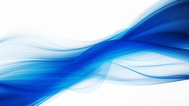 Abstract flowing blue wave with smooth translucent lines twisting in dynamic motion on clean white background