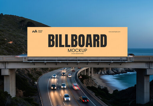 Coastal Highway Bridge Billboard Mockup on Ocean Road