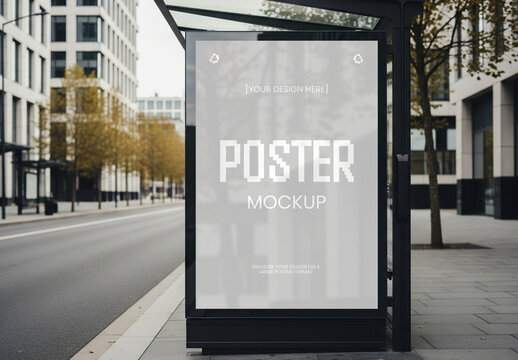 Bus Stop Advertising Poster Mockup PSD