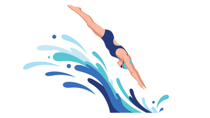 Dynamic dive with splashing water waves in flat style